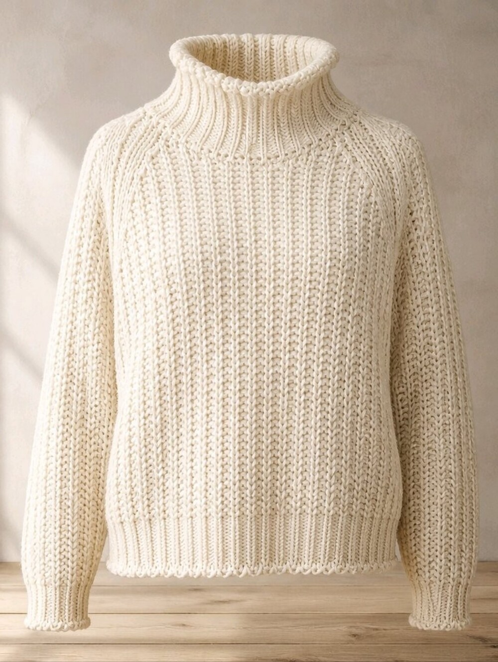 En Saison Cream Chunky Knit Raglan Turtleneck Sweater
